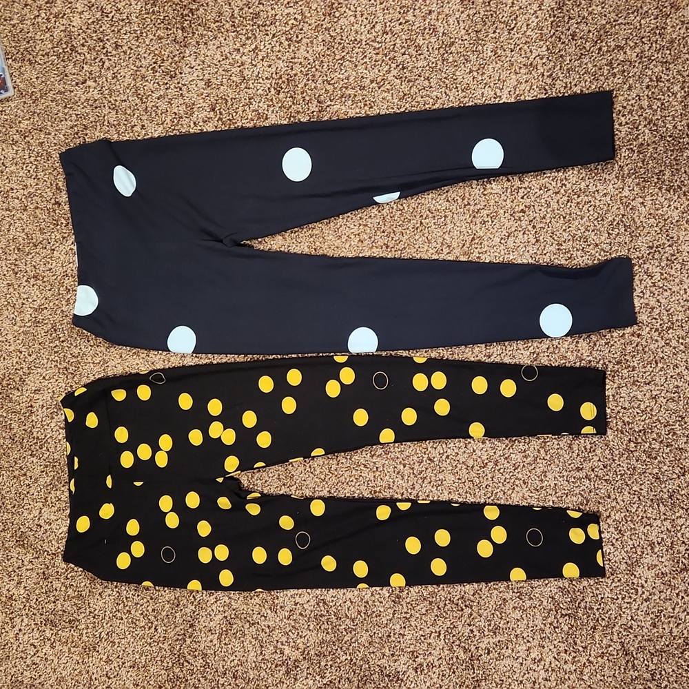 LuLaRoe Leggings (2) Black w/ Yellow dots & Blue w/ Aqua dots Size OS